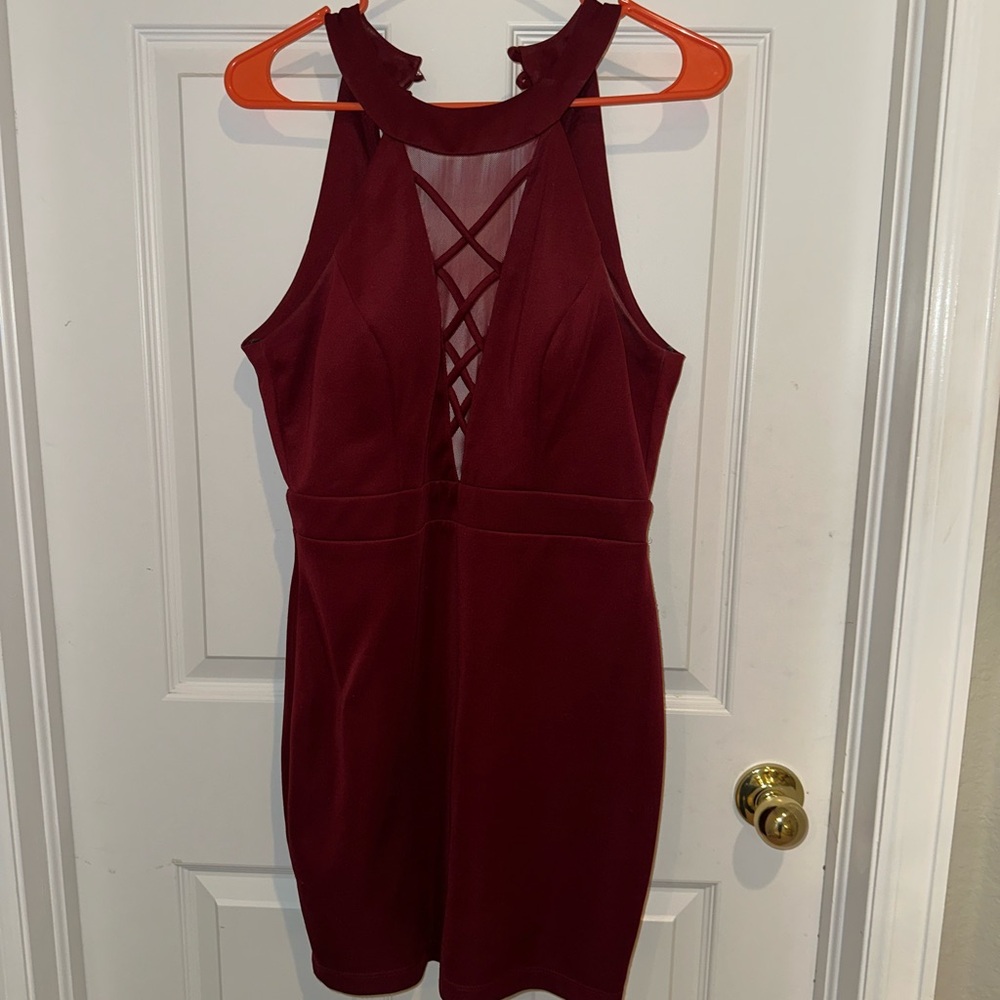 B Darlin Red Halter Bodycon Dress